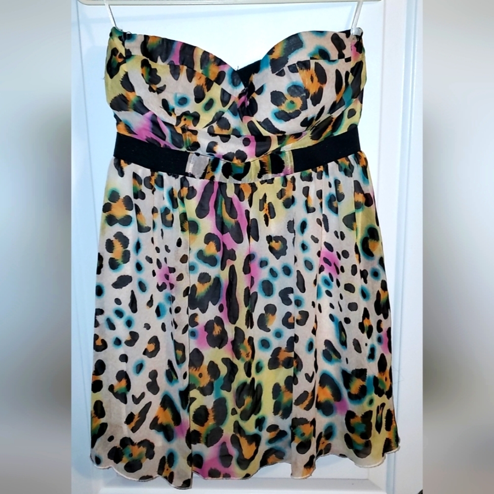 Leopard Print Strapless Womens Large Top